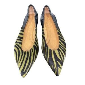 POMME D’OR Flats Designer Leather Fur Animal Print Pointy Fun City Chic IT38 US8